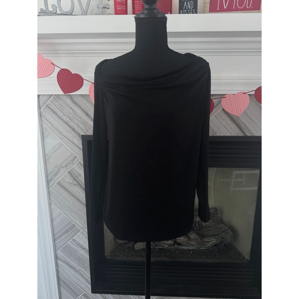 Banana Republic Long Sleeve Black Top Draped Neckline Elegant Blouse Medium‎